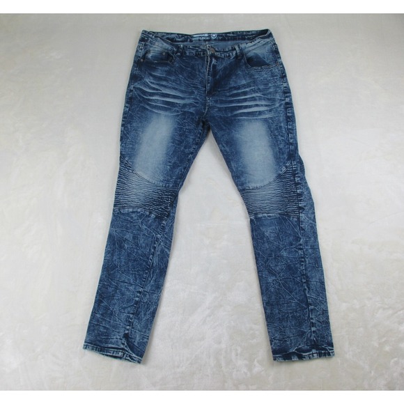 Mecca Pants Mens 38 Blue Denim Jeans Acid Wash Pockets‎ Y2K Stretch Fit 38X32* - Picture 1 of 12